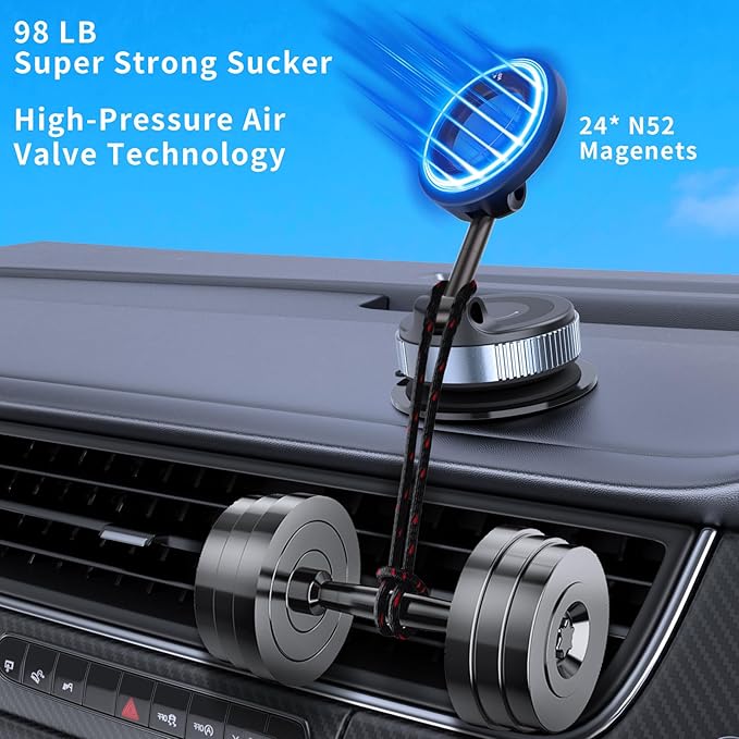 Upgraded Vacuum Magnetic Car Phone Holder, 360° Rotation Suction Phone Mount, Foldable Magnetic Phone Stand for Your Car/Gym/Mirror/Shower for Smartphone (Black)