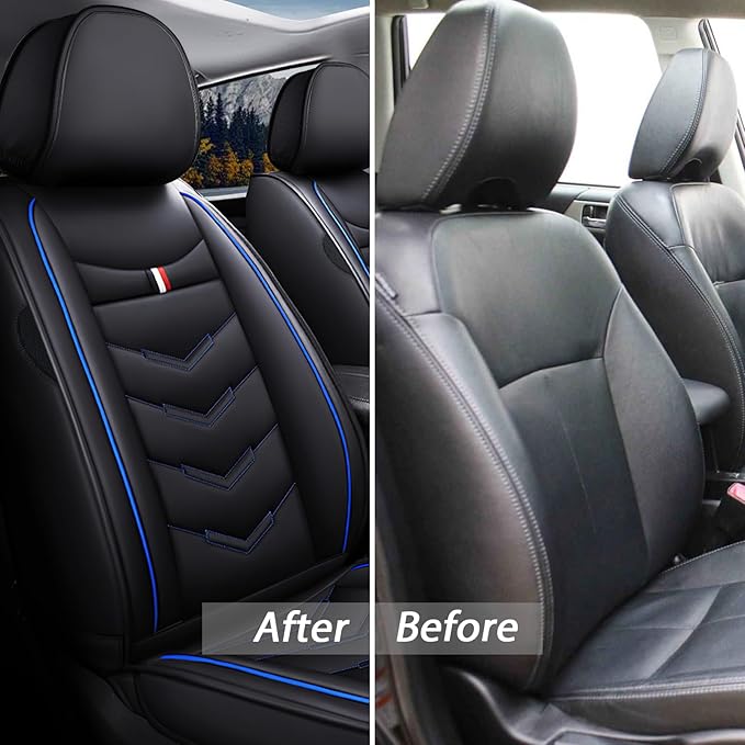 MVRVMV Seat Covers for Ford Expedition 2007-2026, Waterproof Leather Auto Seat Cover (5 Seat Standard,Black-Blue)