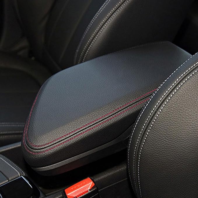 O SHI CAR Center Console Armrest Cover for BMW X1 2016 2017 2018 2019 2020 2021,Leather Middle Console Lid Cover Pad Protector Elbow Arm Rest Covering Car,Black Red