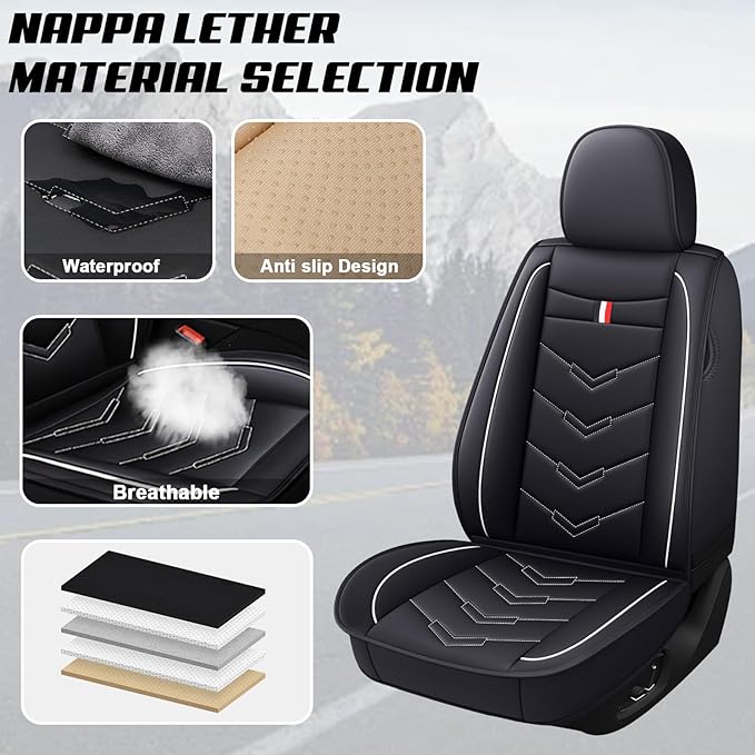 MVRVMV 2-Seat Car Seat Covers for Ford Explorer 2012-2026, Waterproof Non-Slip Wear-Resistant Leather Seat Cover (2 Seat Standard, Black-White)