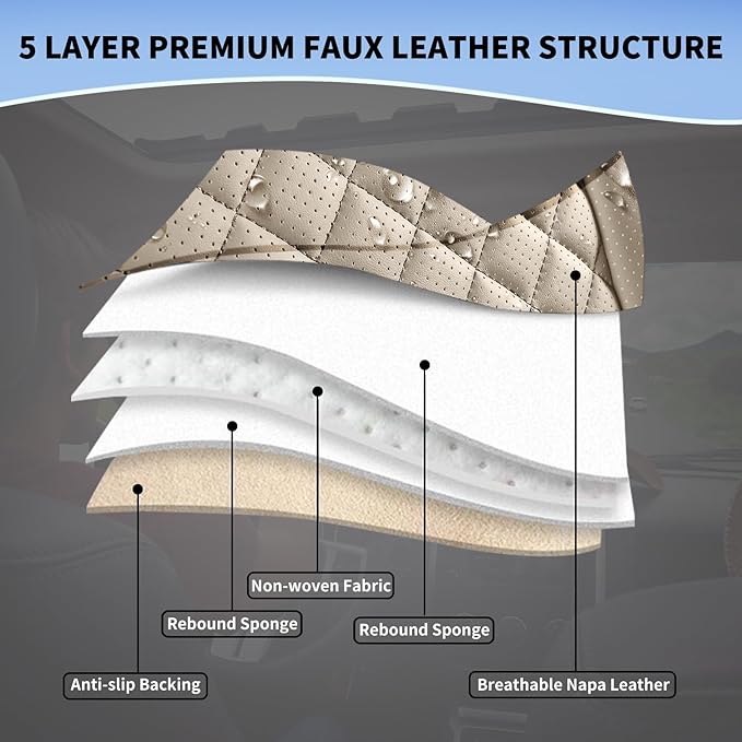 SCOMEE Beige Leather Car Seat Covers Front Seat Breathable Seat Protectors Waterproof Automotive Seat Covers Universal Fit for Most Cars SUVs Trucks Vehicles