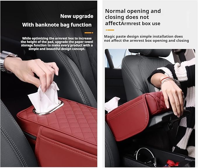 Car Armrest Pads for Hyundai Santa Fe Sport 2013 2014 2015 2016 2017 2018,Leather Center Console Covers Waterproof Anti-Slip Scratch Comfortable Automobile Protective Accessories,Brown