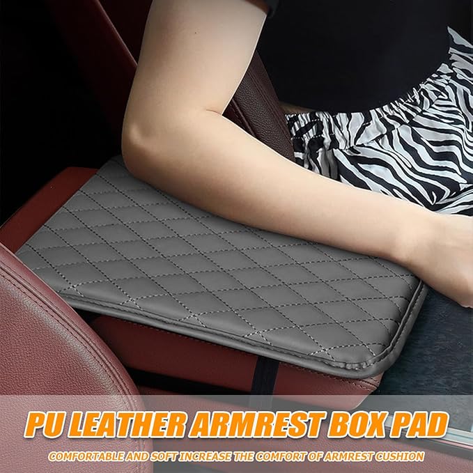 Car Center Console Cover, Leather Memory Foam Vehicle Arm Rest Cushion Pad, Waterproof Automotive Interior Armrest Seat Box Protector Accessories, Universal for SUV, Sedan, Truck (Gray)