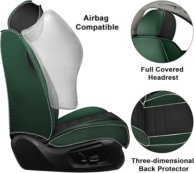 AREKA 2 Car Seat Covers for Honda Civic 2002-2026 Breathable Leather,Waterproof Car Seat Protectors with Comfort Headrest Pillows,Automotive Vehicle Cushion with Storage Pockets (Luxury,Green)