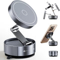 Upgraded Vacuum Magnetic Phone Holder for MagSafe,Double-Foldable Suction Cup Phone Mount,360° Rotatable Phone Mount for All Smartphones & All Car Models- Grey
