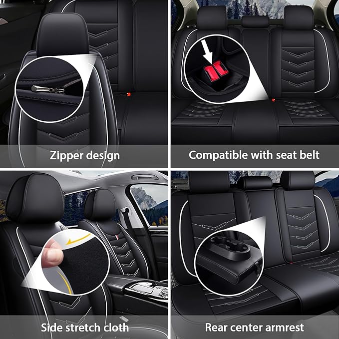MVRVMV 2-Seat Car Seat Covers for Ford Explorer 2012-2026, Waterproof Non-Slip Wear-Resistant Leather Seat Cover (2 Seat Standard, Black-White)