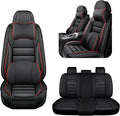 AREKA 5 Car Seat Covers for Honda Accord 2003-2026 Breathable Leather,Waterproof Car Seat Protectors with Comfort Headrest Pillows,Automotive Vehicle Cushion with Storage Pockets (Luxury,Redline)