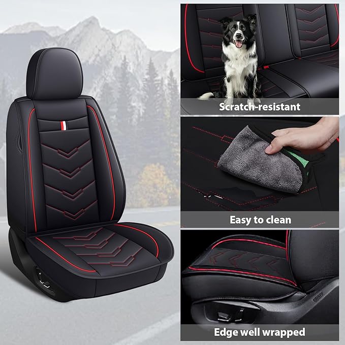 MVRVMV 3 Row 7 Seater Seat Covers for Ford Explorer 2012-2026, Airbag Compatible Front and Rear Split Bench Leather Auto Seat Protectors (7 Seat Standard, Black-Red