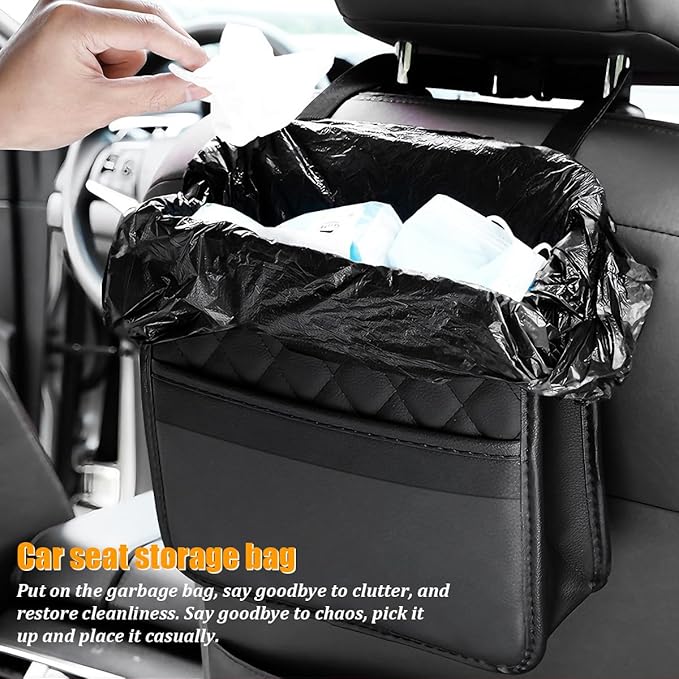 Car Seat Back Organizer, Leather Multipurpose Automotive Hanging Storage Bag Pockets, Vehicle Interior Backseat Trash Bag Can Organizer Accessories, Universal for Most Cars (Beige)