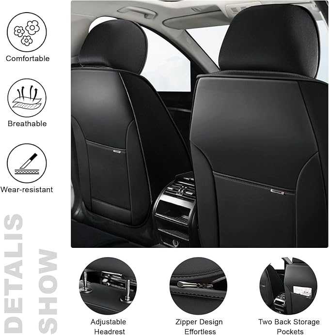 AREKA 2 Car Seat Covers for Honda Civic 2002-2026 Breathable Leather,Waterproof Car Seat Protectors with Comfort Headrest Pillows,Automotive Vehicle Cushion with Storage Pockets (Luxury,Redline)