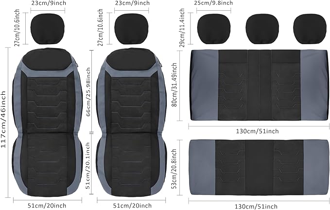 CAROMOP Breathable Car Seat Covers Full Seats,3D Air Mesh Cloth Seat Covers for Cars, Split Bench Compatible Car Interior Covers, Universal Fit Most Car Sedan Truck SUV(Black/Gray)