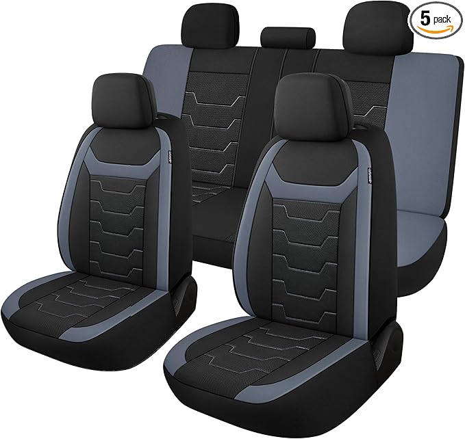 CAROMOP Breathable Car Seat Covers Full Seats,3D Air Mesh Cloth Seat Covers for Cars, Split Bench Compatible Car Interior Covers, Universal Fit Most Car Sedan Truck SUV(Black/Gray)