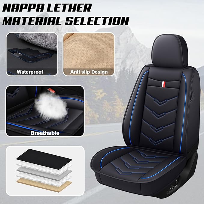 MVRVMV Seat Covers for Ford Explorer 2007-2026, Waterproof Leather Auto Seat Cover (5 Seat Standard,Black-Blue)