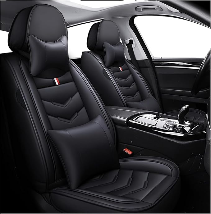 MVRVMV Luxury Car Seat Covers for Ford Explorer 2012-2026, Nappa Leather Auto Seat Cover with 2 Neck Pillows and 2 Lumbar Supports (2 Seat Luxury, Black)