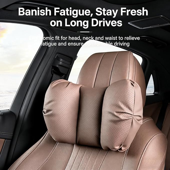 Car Neck Pillow & Lumbar Support for Mazda MX-5 Miata 2019-2023 Ergonomic Breathable Mesh Auto Seat Back Cushion Headrest,Brown-Neck & Lumbar Set