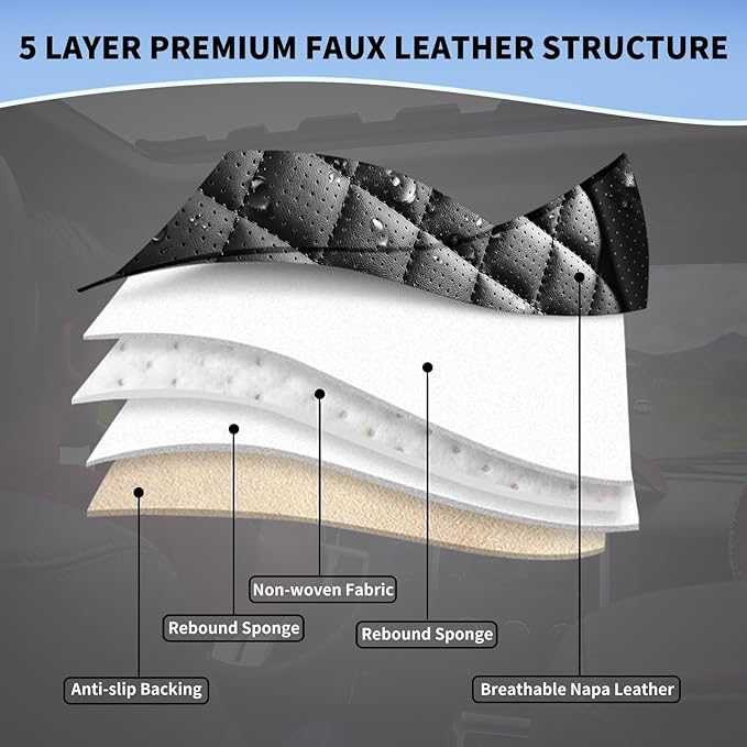 SCOMEE Black Leather Car Seat Covers Front Seat Breathable Seat Protectors Waterproof Automotive Seat Covers Universal Fit for Most Cars SUVs Trucks Vehicles