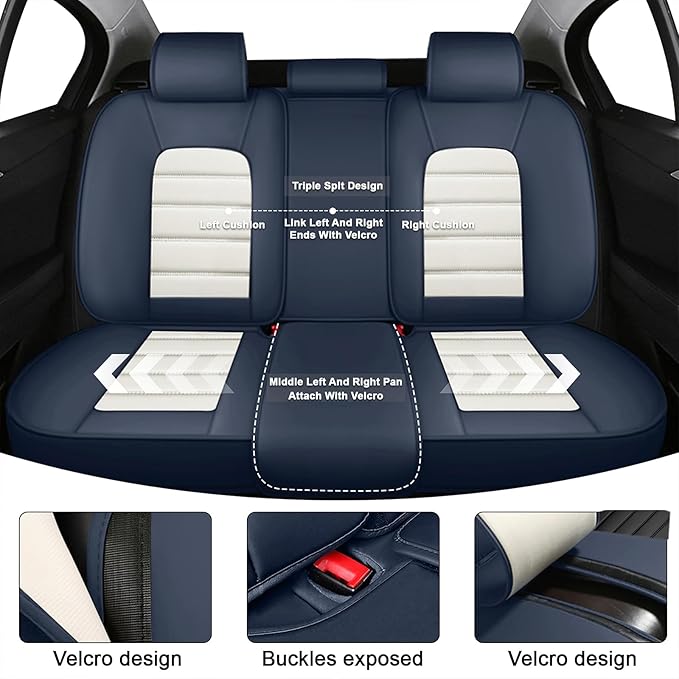 AREKA 5 Seat Covers for Honda Civic 2002-2026 Breathable Car Seat Covers,Anti-Slip Waterproof Car Seat Protectors with Airbag,Automotive Vehicle Cushion with Storage Pockets (Standard,Blue)
