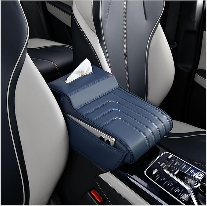 Car Center Console Armrest Pillow for Toyota Camry Auris Aygo Yaris Corolla Supra Highlander,Auto Anti-Scratch Memory Foam Center Console Pad,Leather Arm Rest Protector Cushion,Blue