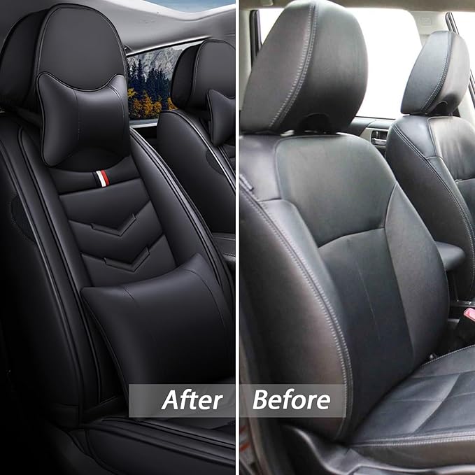 MVRVMV Luxury Car Seat Covers for Ford Explorer 2012-2026, Nappa Leather Auto Seat Cover with 2 Neck Pillows and 2 Lumbar Supports (5 Seat Luxury, Black)