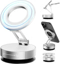 Vacuum Magnetic Phone Holder for MagSafe,Foldable Metal Suction Cup Phone Mount,360° Rotatable Phone Mount for All Smartphones & All Car Models-Silver