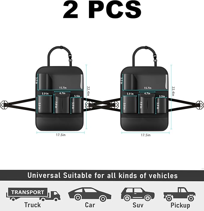 GMQ Backseat Car Organizer with Touch Screen,Protectors Kick Mats Travel Accessories for Kids,Multifunctional Seat Back Organizer Car Travel Organizer Accessories (Black, 2PCS)