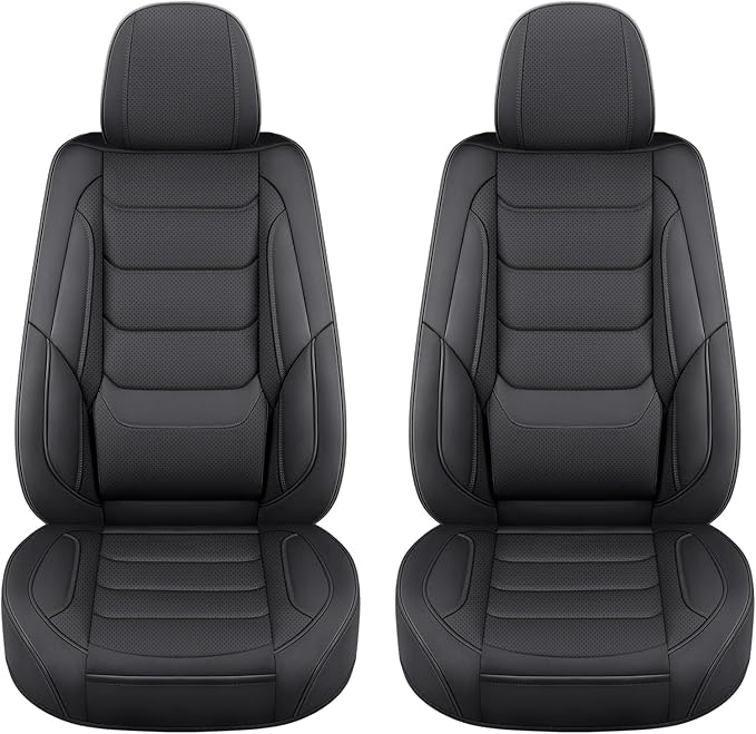 SCOMEE Black Leather Car Seat Covers Front Seat Breathable Seat Protectors Waterproof Automotive Seat Covers Universal Fit for Most Cars SUVs Trucks Vehicles