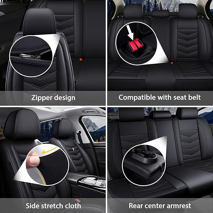 MVRVMV 3 Row 7 Seater Seat Covers for Ford Explorer 2012-2026, Airbag Compatible Front and Rear Split Bench Leather Auto Seat Protectors (7 Seat Standard, Black