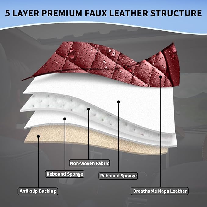 SCOMEE Red Leather Car Seat Covers Front Seat Breathable Seat Protectors Waterproof Automotive Seat Covers Universal Fit for Most Cars SUVs Trucks Vehicles