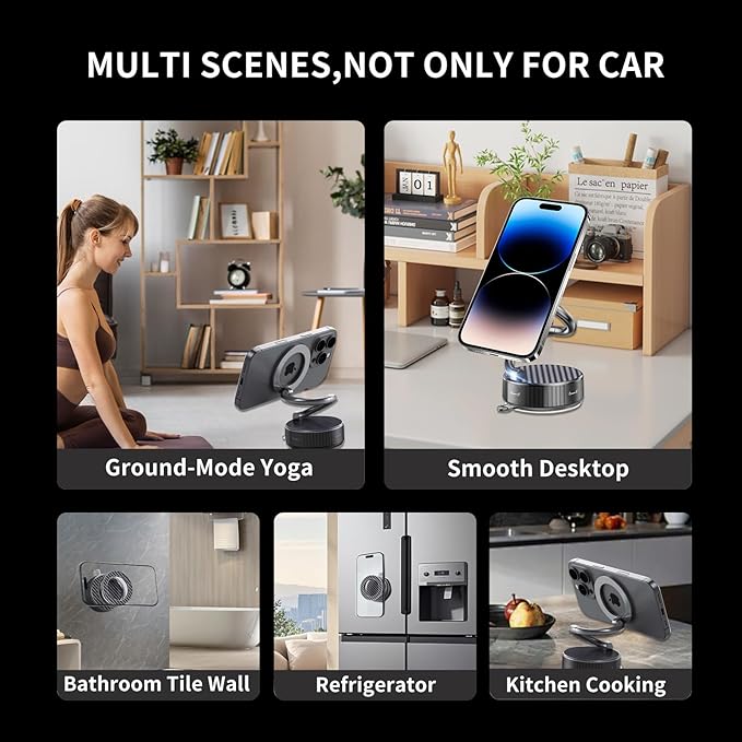 MagSafe Magnetic Phone Holder for Car, 2-in-1 Car Mount 360° Rotating Vacuum Suction Dashboard & Windshield Phone Holder, Strong N55 Mega Magnet Mount for iPhone 17/16/15/14/13/12 & All Smartphones