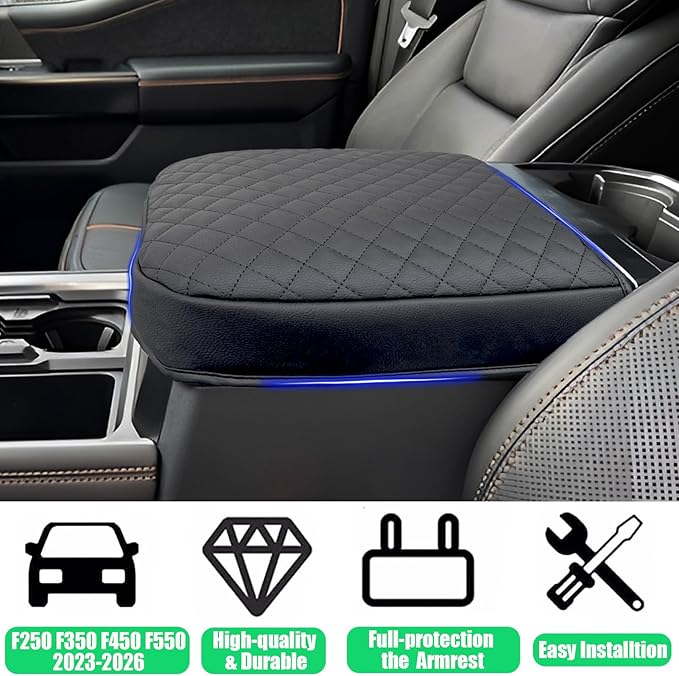 Center Console Cover for Ford F250/F350/F450/F550 2023 2024 2025 2026 Super Duty Bucket Seats, Middle Console Armrest Cover for Ford Super Duty Interior Accessories (Bucket Seat Only)