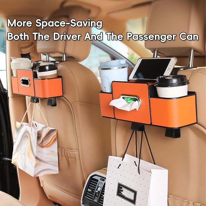 Geshus Backseat Organizers Hanging Storage, Car Seat Back Organizer With Tissue Holder, For Hold Phone,Drinks,Handbag,Compatible With Most Vehicles (Black)