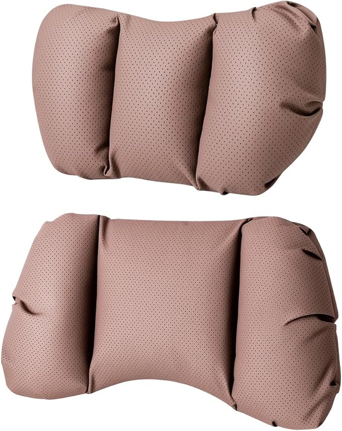 Car Neck Pillow & Lumbar Support for Mazda MX-5 Miata 2019-2023 Ergonomic Breathable Mesh Auto Seat Back Cushion Headrest,Brown-Neck & Lumbar Set