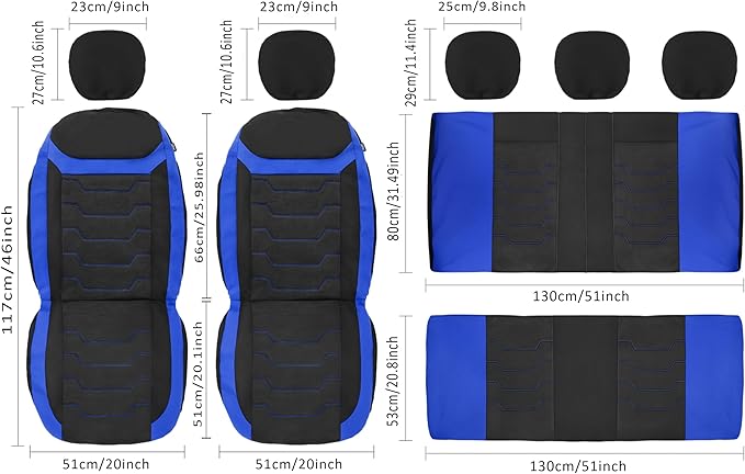 CAROMOP Breathable Car Seat Covers Full Seats,3D Air Mesh Cloth Seat Covers for Cars, Split Bench Compatible Car Interior Covers, Universal Fit Most Car Sedan Truck SUV(Black/Blue)