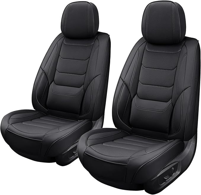 SCOMEE Black Leather Car Seat Covers Front Seat Breathable Seat Protectors Waterproof Automotive Seat Covers Universal Fit for Most Cars SUVs Trucks Vehicles