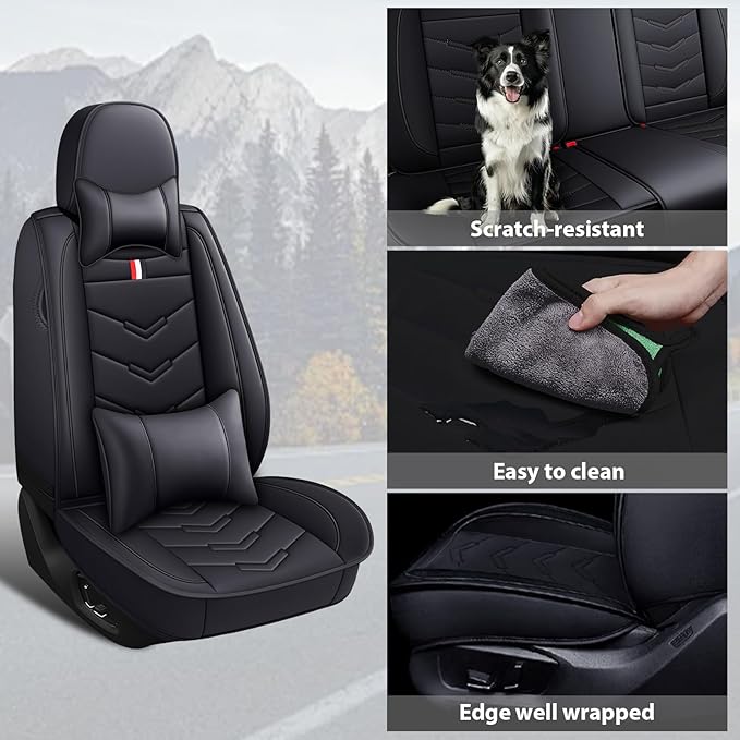 MVRVMV Car Seat Covers for Ford Explorer 2012-2026, Waterproof & Wear-Resistant Front and Rear Seat Protectors with 2* Neck Pillow and 2* Lumbar Support (7 Seat Luxury, Black