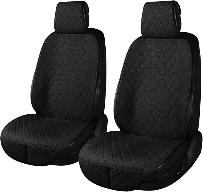 BaoLL 2PCS Linen Front Seat Covers for Cars Sideless Seat Covers Breathable Cloth Fabric Car Seat Protector Universal Fit Most Automotive, SUV, Trucks, Van(Black)
