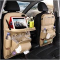 Leather Car Seat Back Organizer Tray Travel Car Storage Organizer Pad Bag with Foldable Table Car Trash Can Auto Accessories (Color : Beige)
