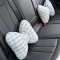 Car Accessories Plaid Bow Headrest Lumbar Pillow 4PCs Set Cotton Linen Elegant Soft Car Seat Cushions for Daily Commuting Trave (Blue Plaid,Headrest 2pcs)