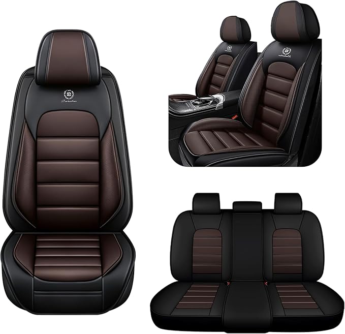 AREKA 5 Seat Covers for Honda Civic 2002-2026 Breathable Car Seat Covers,Anti-Slip Waterproof Car Seat Protectors with Airbag,Automotive Vehicle Cushion with Storage Pockets (Standard,Brown)