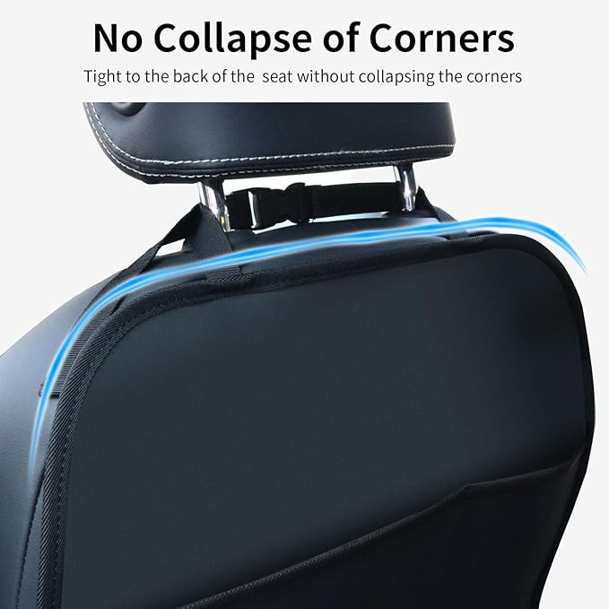 pefirst Kick Mat Back Seat Protector Waterproof Leather Car Seat Back Organizers Cover with 3 Storage Pockets for Kids Pets SUV Sedan Minivan Truck Car Travel Accessories (Black 2-Pack)