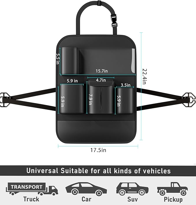 GMQ Backseat Car Organizer with Touch Screen,Protectors Kick Mats Travel Accessories for Kids,Multifunctional Seat Back Organizer Car Travel Organizer Accessories (Black, 1PC)
