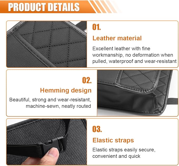 Foldable Car Seat Back Organizer, Large Capacity Hanging Car Backseat Storage Bag with Cup Holders, PU Leather Waterproof Car Trash Bag Can, Car Travel Accessories for Most Vehicles (2)