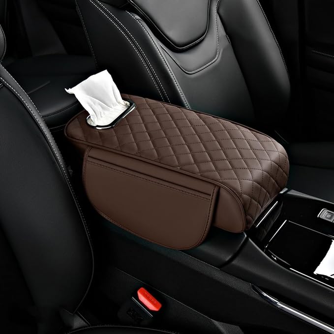 Car Armrest Pad for Hyundai Venue 2020–2025, Center Console Cover with Memory Foam Cushion, Anti-Slip Protector, Arm Rest Cushion Car Interior Accessories,D Brown