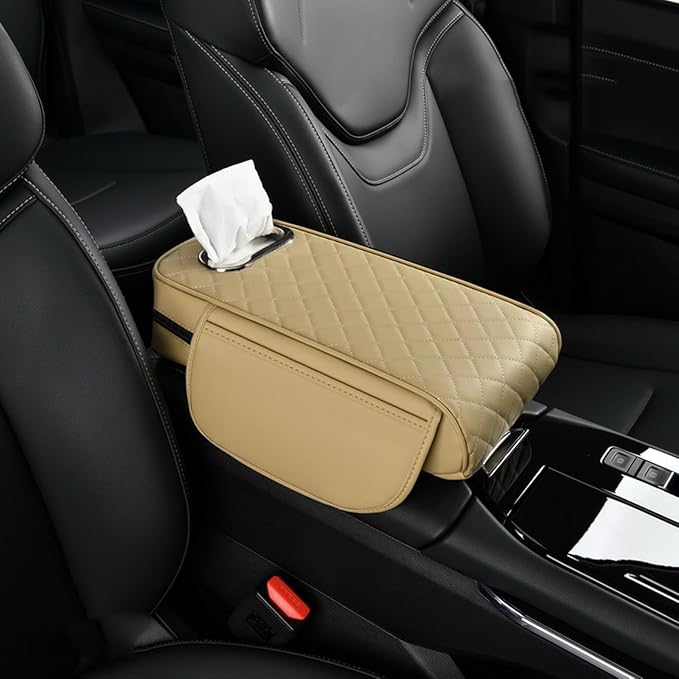 Car Armrest Pad for Hyundai Venue 2020–2025, Center Console Cover with Memory Foam Cushion, Anti-Slip Protector, Arm Rest Cushion Car Interior Accessories,B Beige
