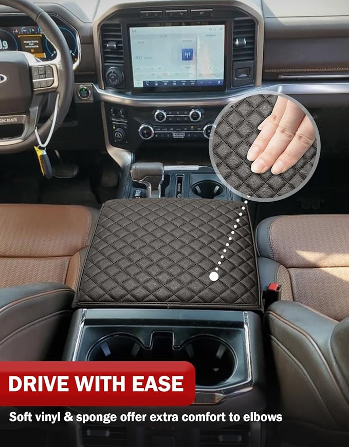 KBH Center Console Armrest Cover for 2021-2026 Ford F150, PU Leather, Middle Console Lid Protector, Arm Rest Cushion Thick Pad, King Ranch Brown (Fits Bucket Seat Console Only)