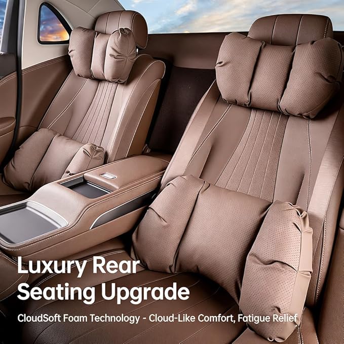 Car Neck Pillow & Lumbar Support for Lincoln Aviator 2020-2024 Ergonomic Breathable Mesh Auto Seat Back Cushion Headrest,Brown-Lumbar Support