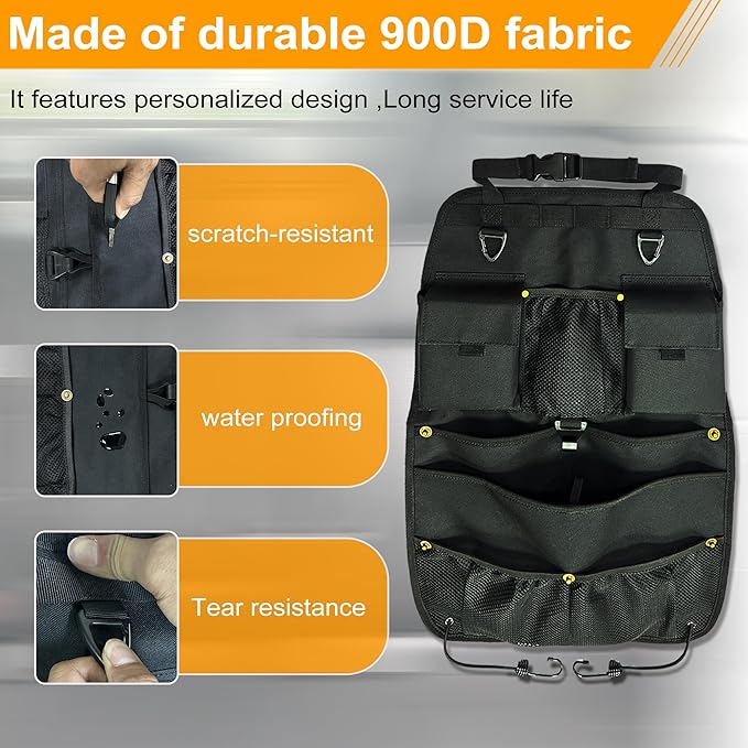 STOLCA Car Seat Back Organizer with Multiple Storage Pockets, Black Mesh and Fabric, Universal Fit