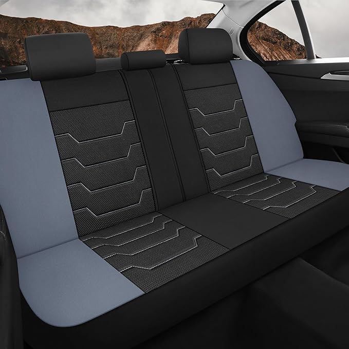 CAROMOP Breathable Car Seat Covers Full Seats,3D Air Mesh Cloth Seat Covers for Cars, Split Bench Compatible Car Interior Covers, Universal Fit Most Car Sedan Truck SUV(Black/Gray)