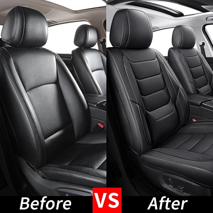 SCOMEE Black Leather Car Seat Covers Front Seat Breathable Seat Protectors Waterproof Automotive Seat Covers Universal Fit for Most Cars SUVs Trucks Vehicles