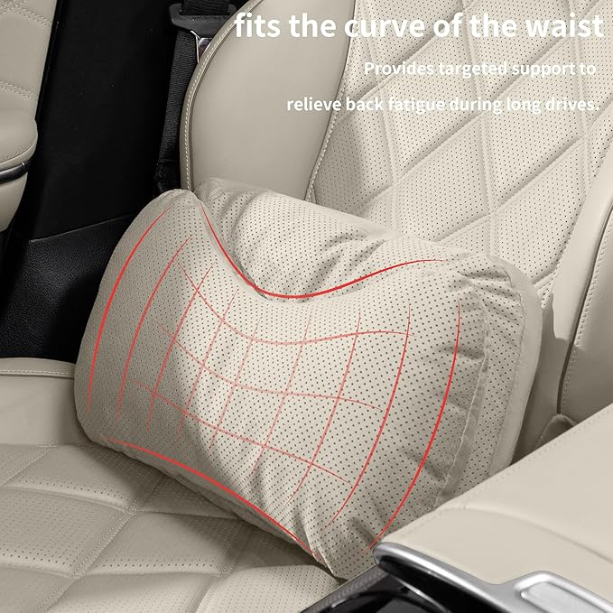 Car Lumbar Support Pillow, Suede Car Seat Back Support Pillow for Driving Lower Back Support Cushion for Pain Relief, Universal for Cars SUVs Sedan Home Office (Beige)